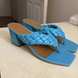 Marc Fisher Norsa light blue block heel braided flip flop